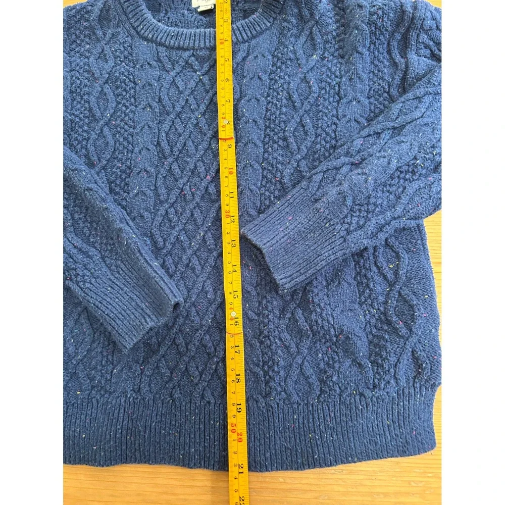 J. Crew Womens Medium Blue Cable Knit Donegal Crewneck Preppy Cabin Gorp Sweater